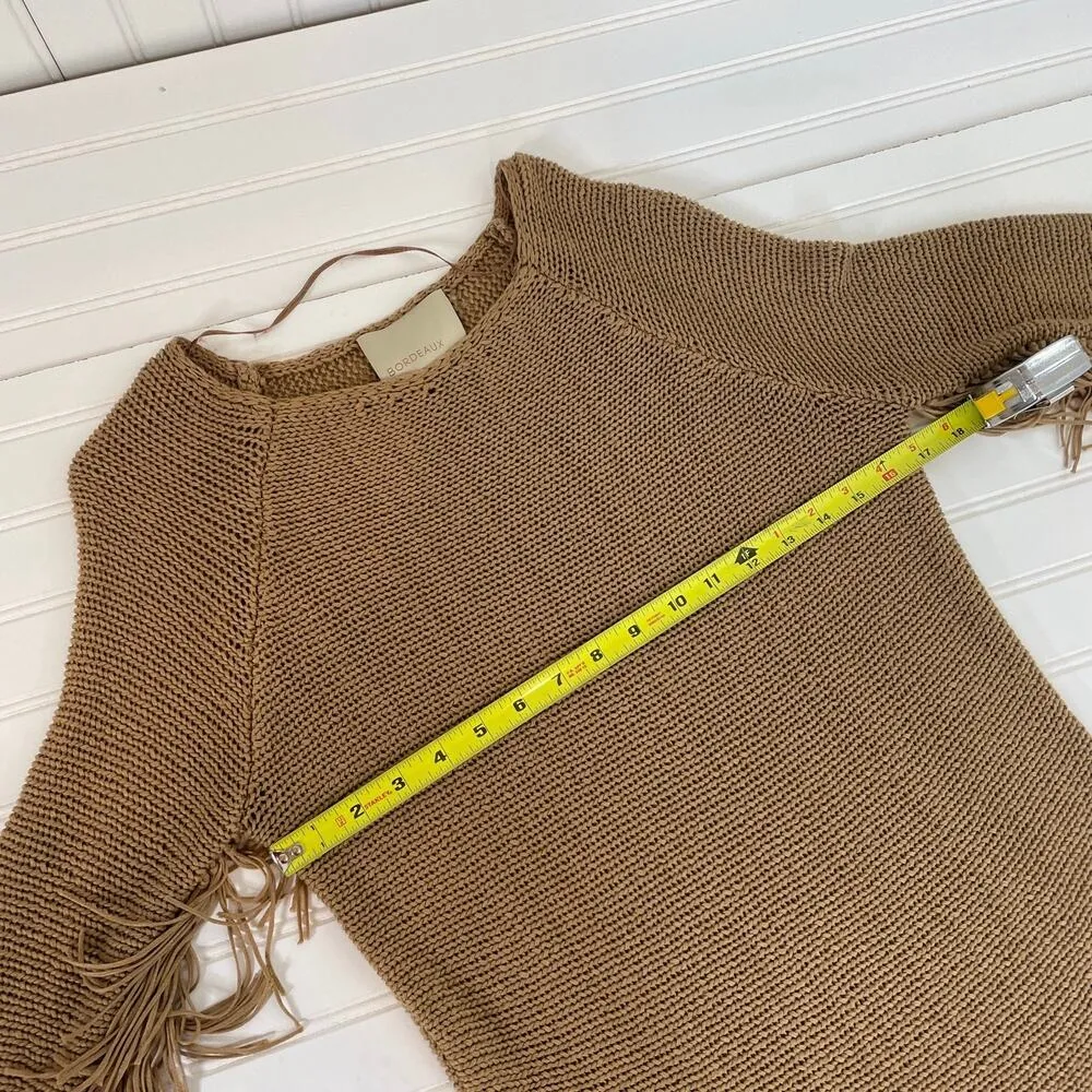 Bordeaux Women’s Brown Fringed Shoulders Boho Sweater Pullover Size S - Image 5
