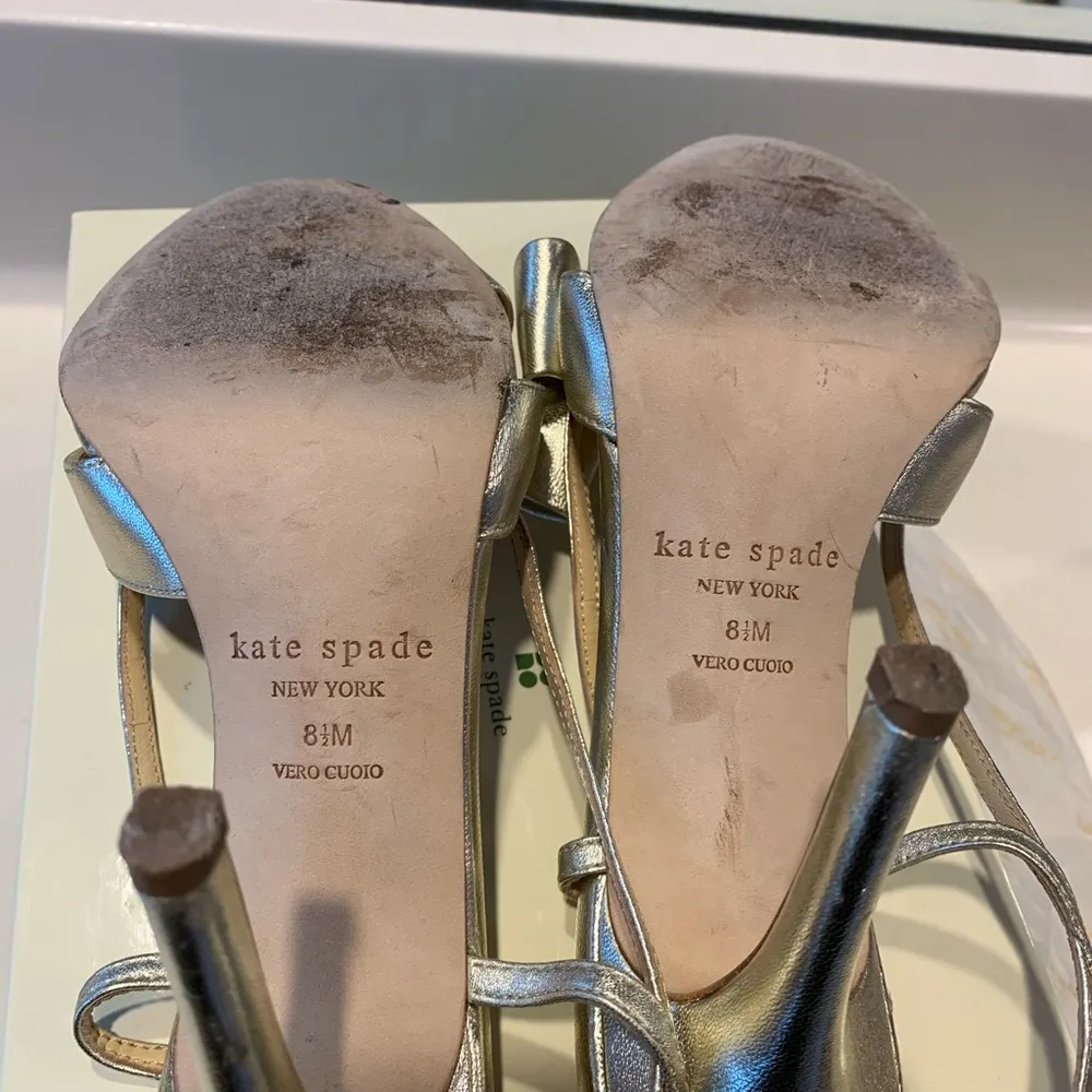 Kate Spade Gold Metallic Bow Sling Back Heels 8.5 - Image 7