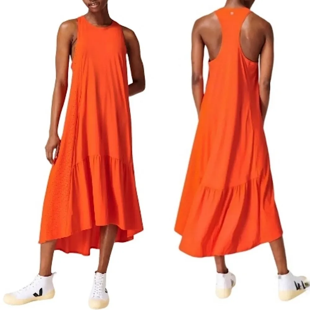 Sweaty Betty Explorer Ace Midi Swing Sleeveless Athleisure Dress Orange‎ S 4/6 - Image 2