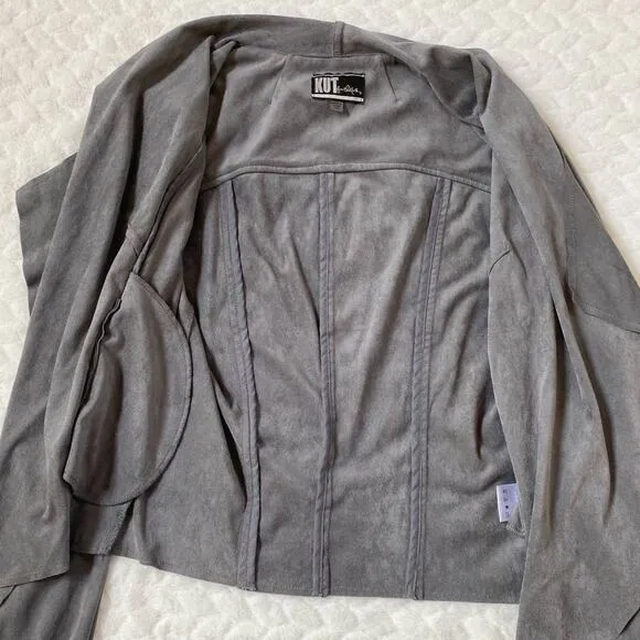 KUT From the Kloth Gray Drape Front Tayanita Faux Vegan Suede‎ Jacket - XS EUC - Image 6
