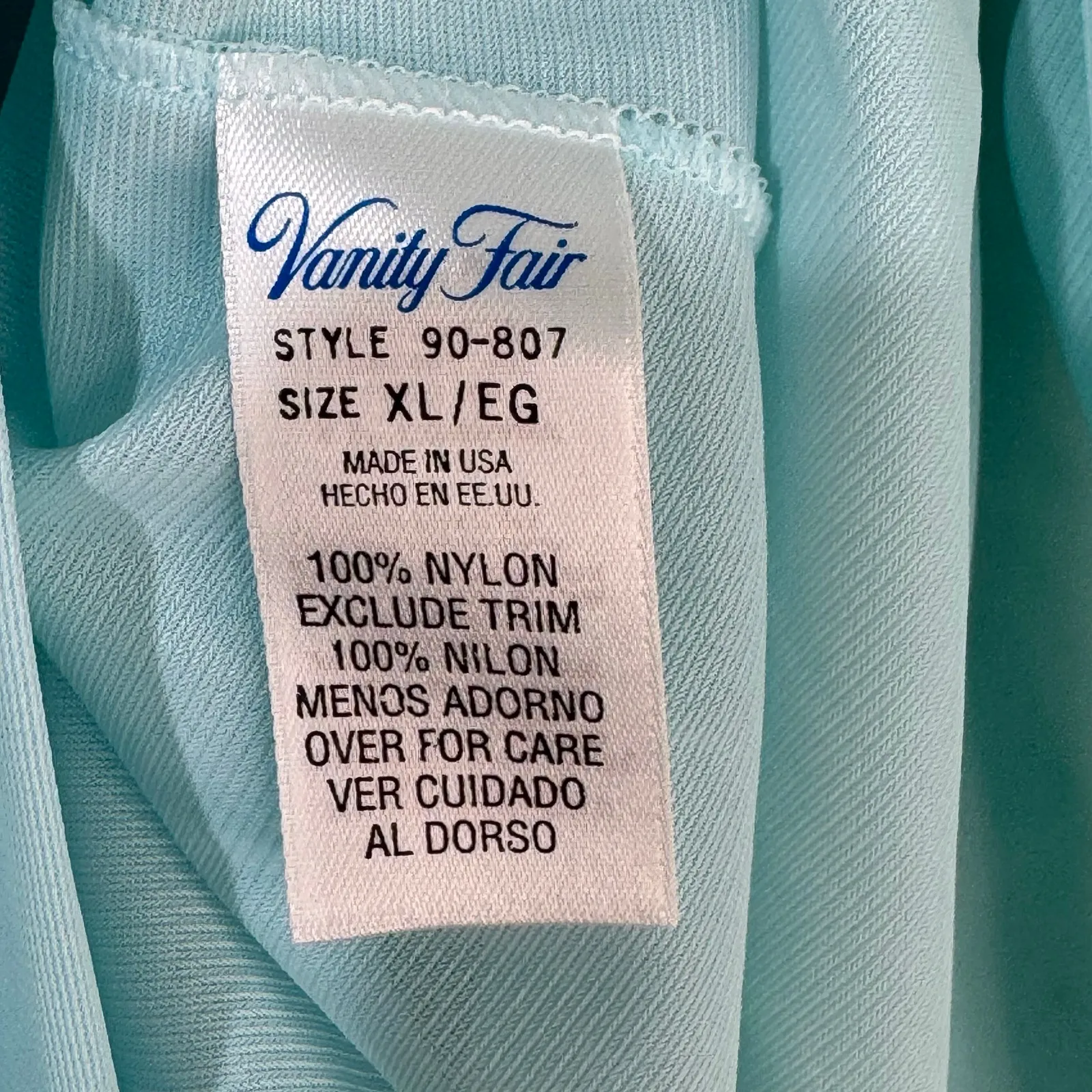 Vanity Fair Azure Mist Blue Silky Satin Nylon PJ Pajama Set Size X-Large XL VTG - Image 5
