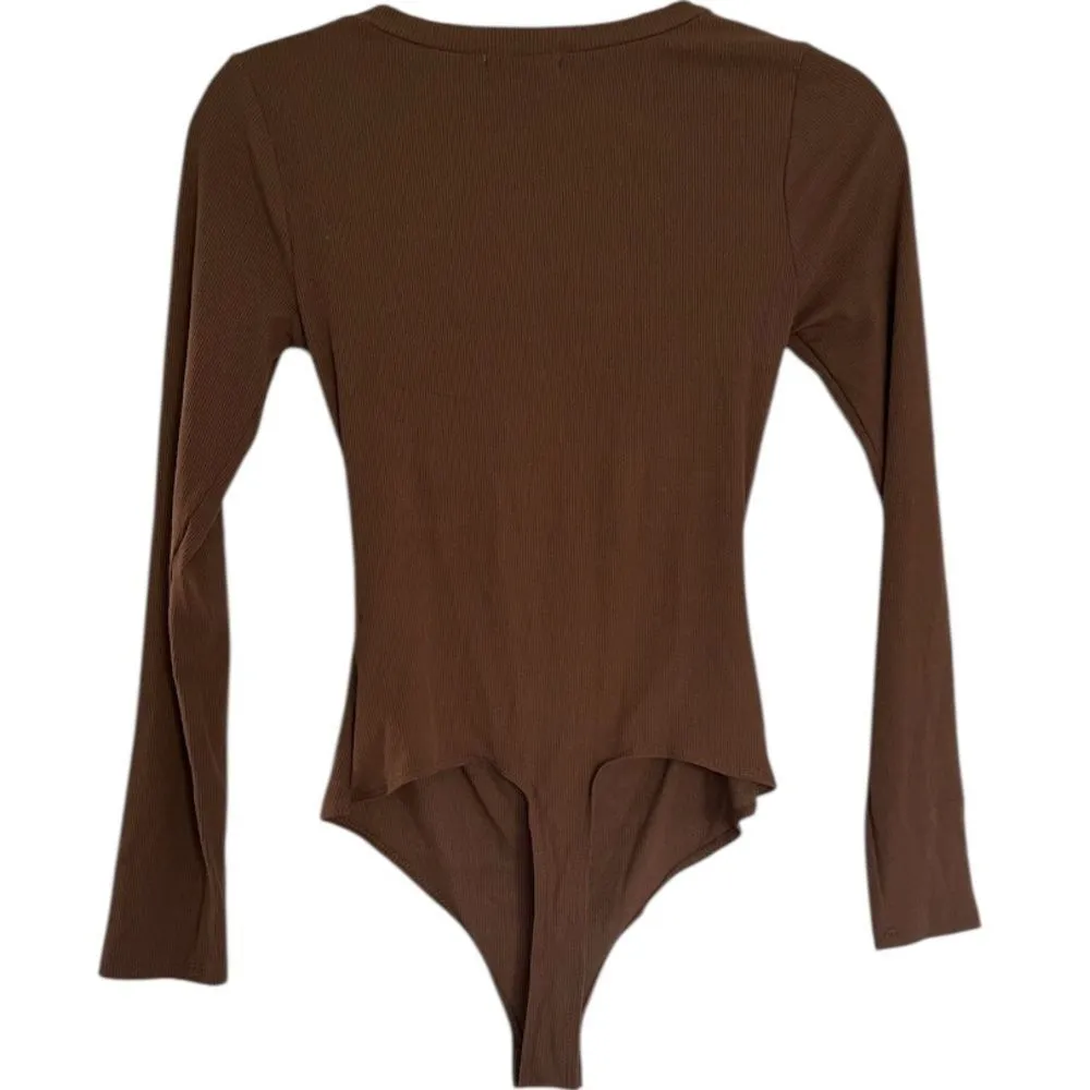 Ellen Anne Mocha Brown Cassandra Cutout Long Sleeve Bodysuit Size Small NEW - Image 2