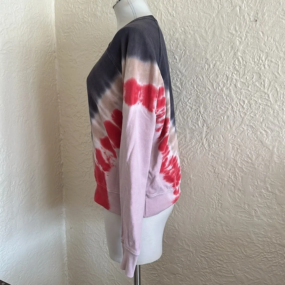 Daydreamer Flying V Tie Dye Varsity Crew Sweatshirt Red Pink Tan Blue Gray Small - Image 6