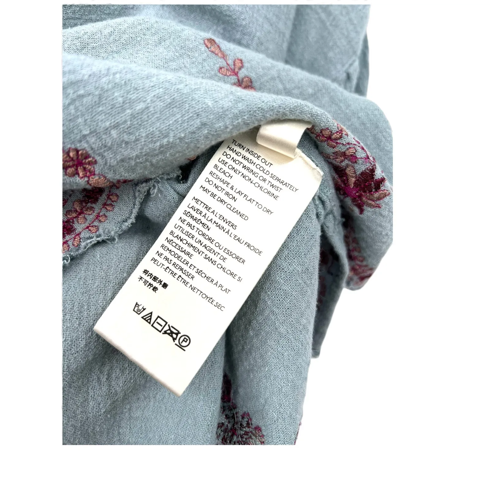 Free People S Adriana Woven Tee chambray embroidered top Cropped Blouse - Image 9