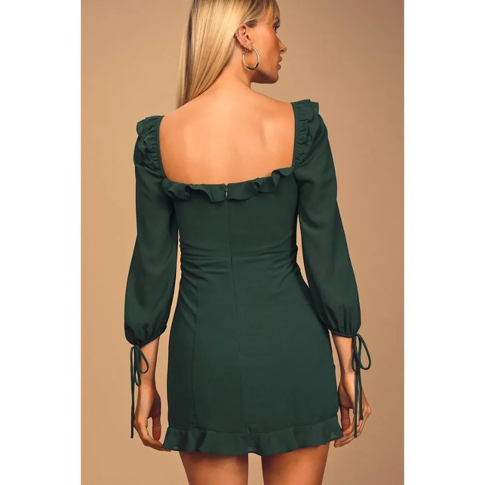 NWT Lulus It Happened in Dublin Forest Green Ruched‎ Lace-up mini dress Sz XS - Image 3