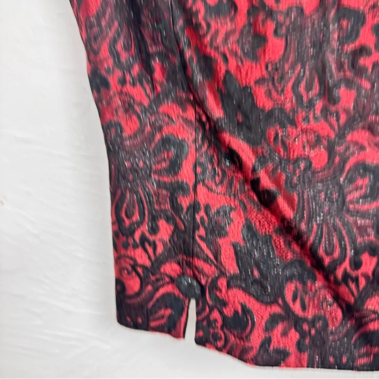 Vintage 90s Black Red Brocade Corset Style Top Womens 12 Witchy Whimsigoth Crop - Image 7