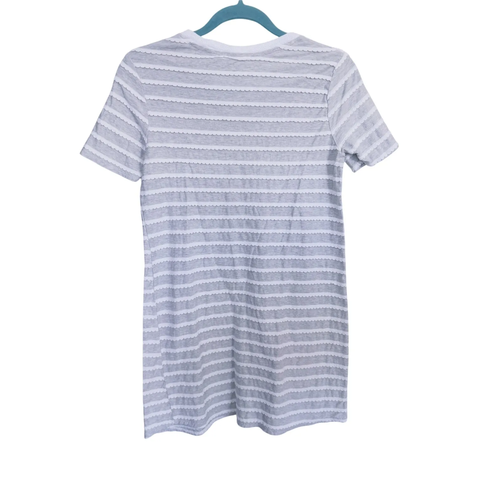 BCBG French Romantic Scallop Striped Shirt Dress S Gray Preppy Feminine Retro - Image 3