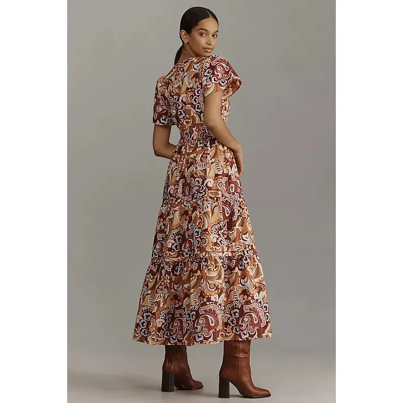 Anthropologie Somerset Maxi Dress in Bronze Paisley Print Medium - Image 2
