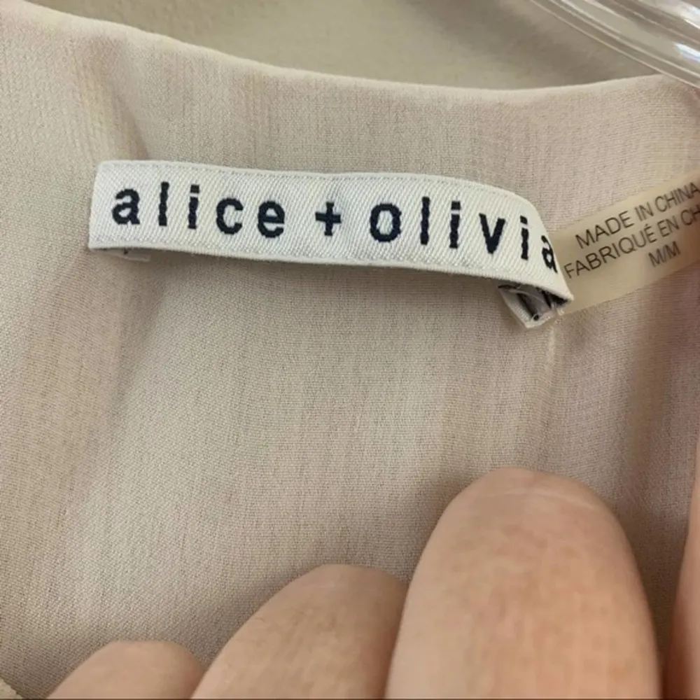 Alice + Olivia Elysia Lace Paneled Plisse-Georgette Off White/Black Peplum Top - Image 5