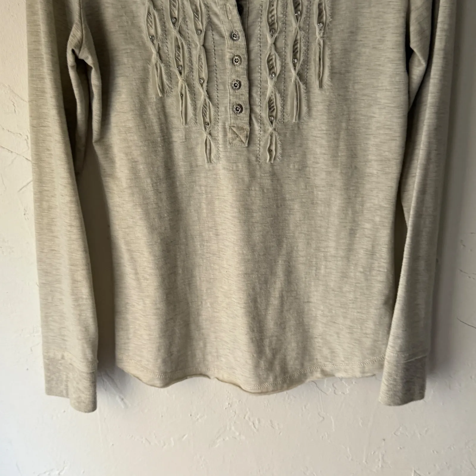 Miss Me‎ Long Sleeve Top Crochet Detail Button Henley S Bling Y2k Western Grunge - Image 5