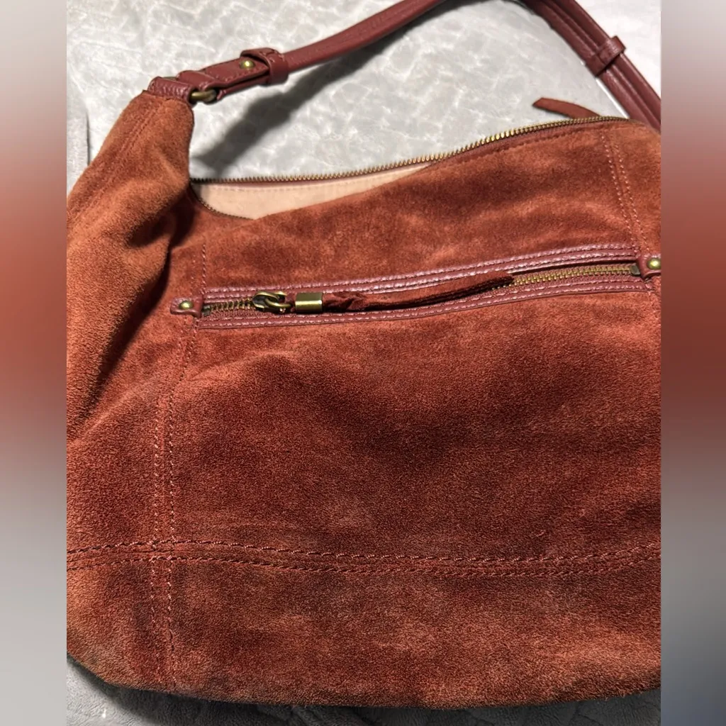 Women's Sequoia Leather Large Hobo Bag-Rust Suede or Brick Rust. - Image 9