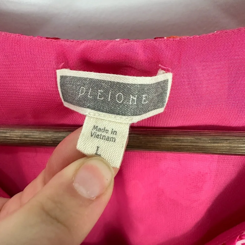 Pleione Blouse‎ Women L Pink Floral V-Neck Puff Sleeve Boho Coquette Romantic - Image 2