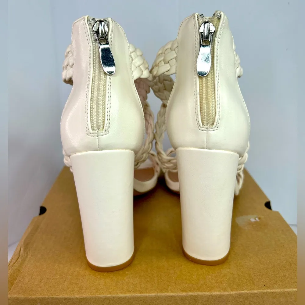 Women’s sz 7 Ermonn New In Box Ivory/off white Braided straps Chunky High Heel - Image 5