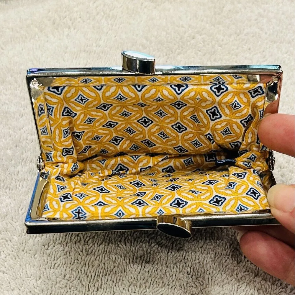 Vera Bradley Kiss Riviera Blue Kisslock Coin Purse Wallet Blue Yellow Retired - Image 5