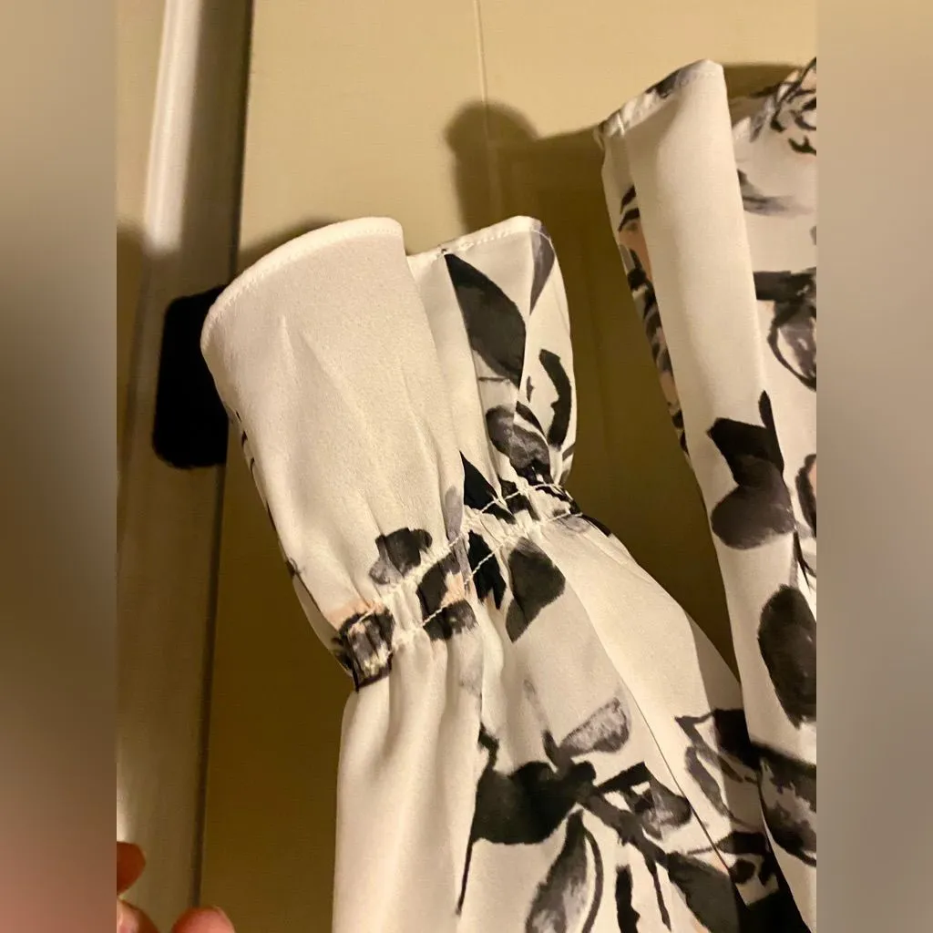 Karl Lagerfeld Paris White/Black Lacey Ruffle Floral Pearl Button Blouse Top - Image 5