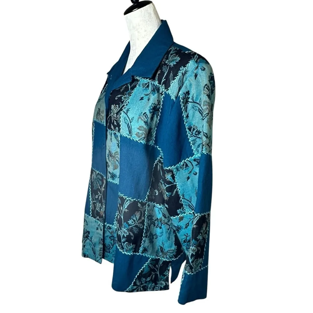 The Tog Shop Boho Floral Patchwork Jacket XL | Retro Folk Statement Blazer Y2K Blue - Image 2