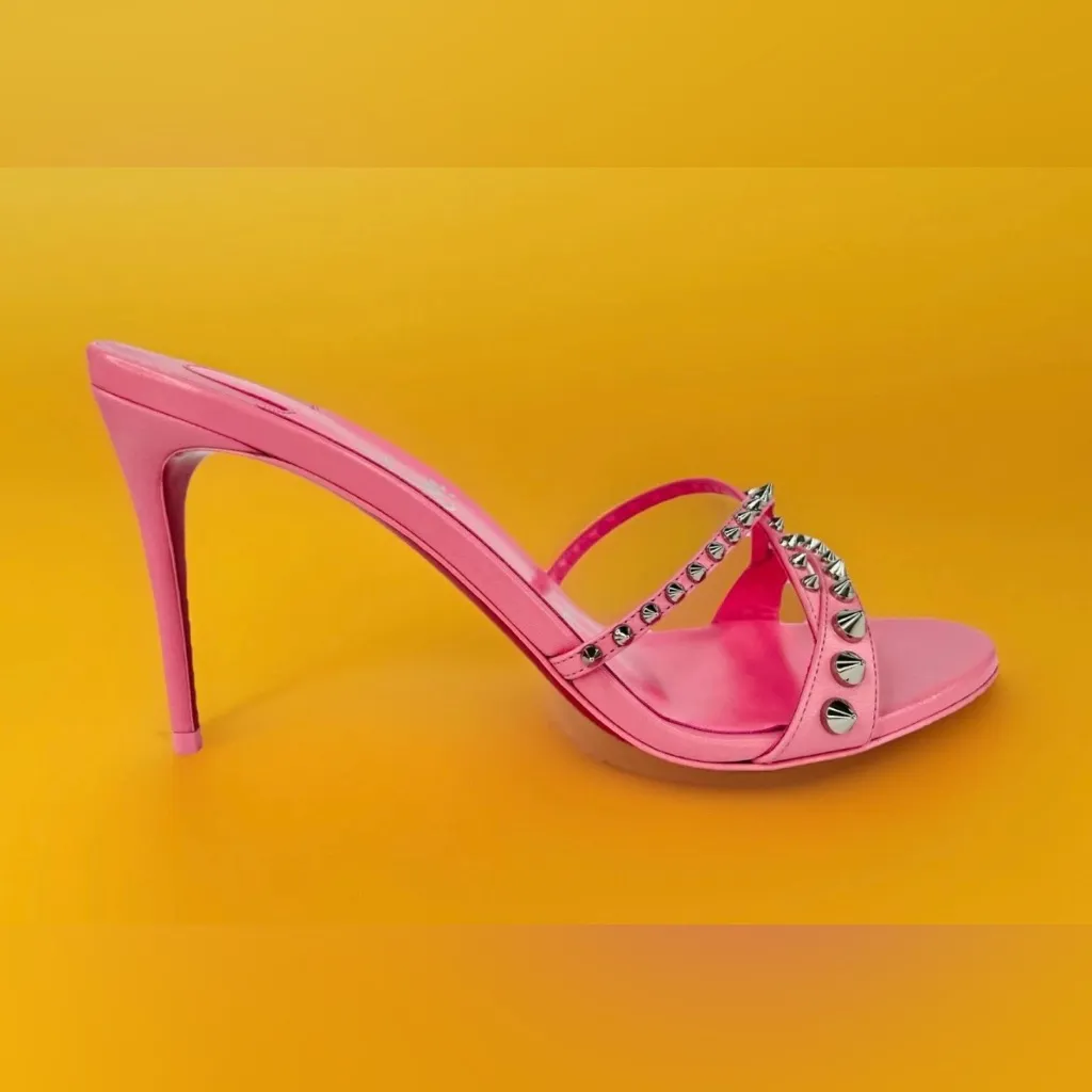 CHRISTIAN LOUBOUTIN Tatoosh 85mm Pink Spikes Heel Mule Sandals Size EU 39 - Image 3
