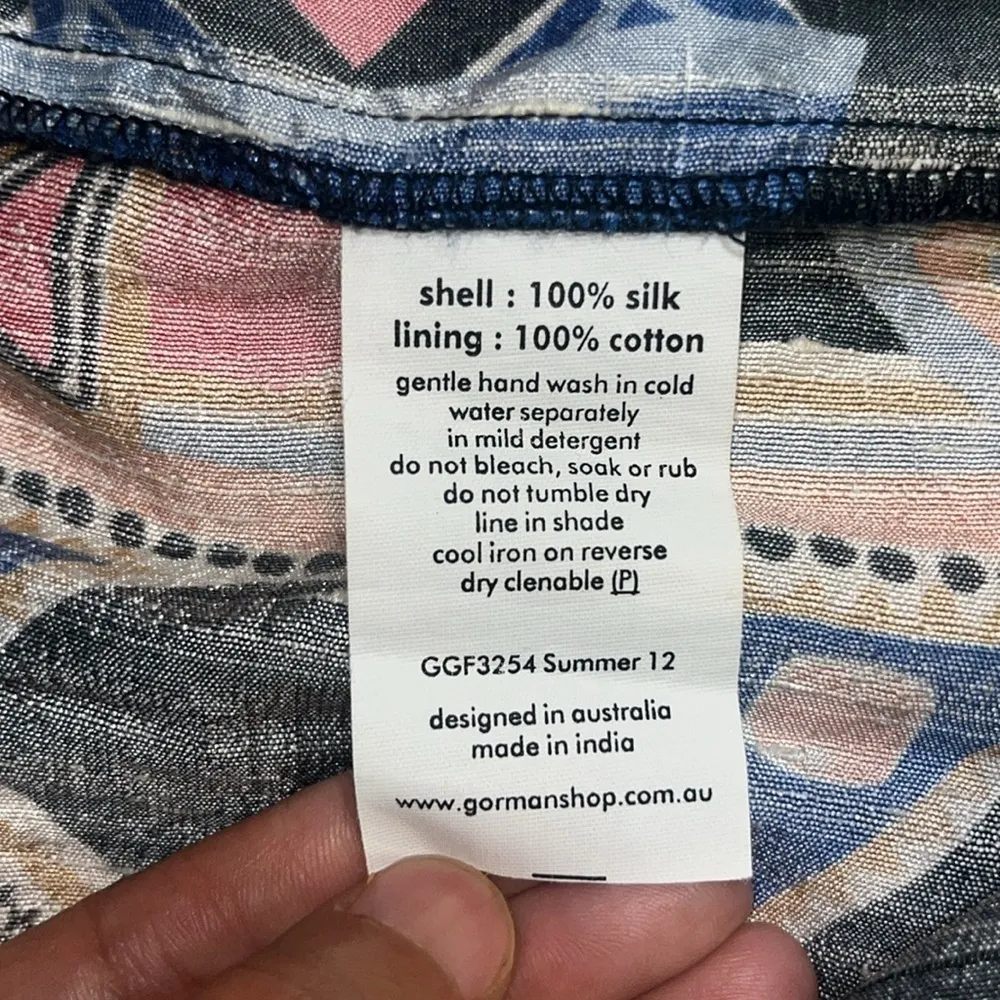 Gorman Vintage VTG Novelty‎ Silk Fiesta Bird Fish Boho Geometric Tank Midi Dress Blue - Image 9