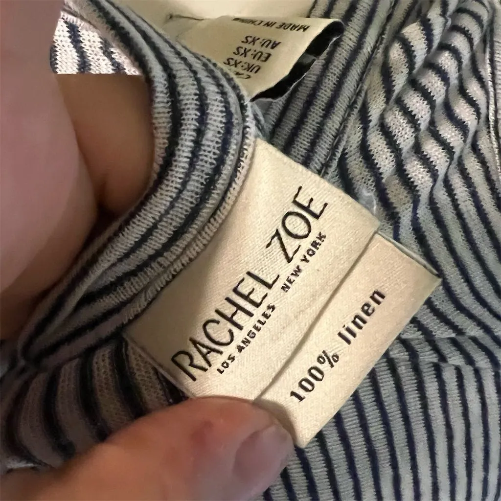 Rachel Zoe Women's XS Blue Striped Sleeveless Linen Front Tie Blouse - Image 7