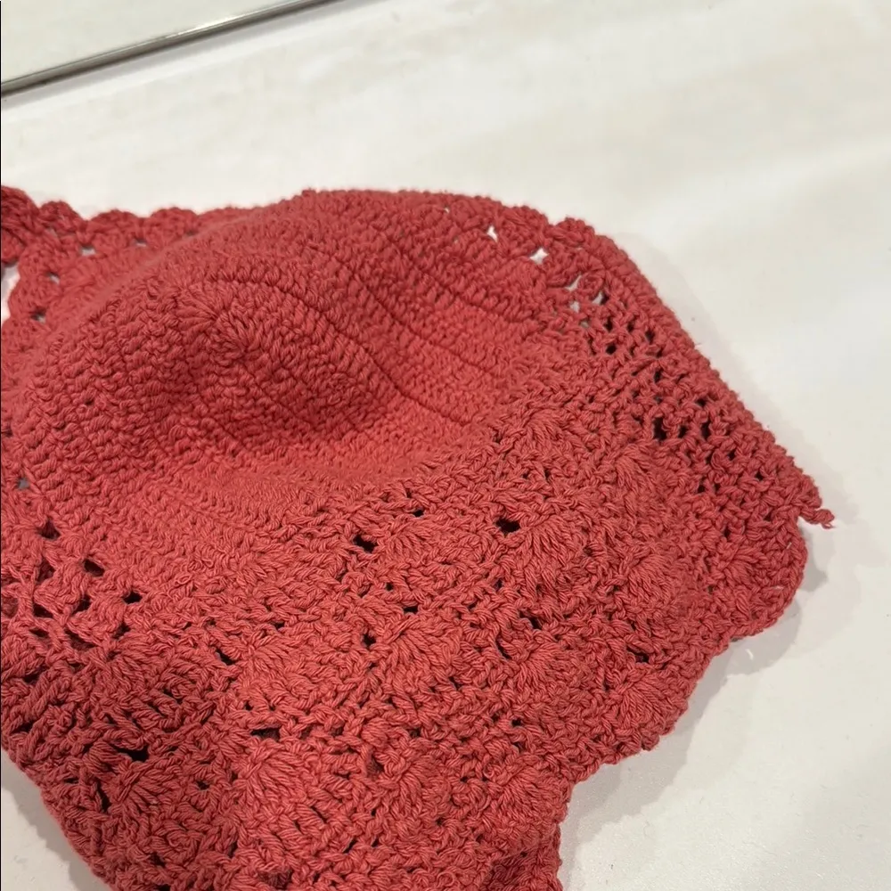 Crochet Halter Top in Coral Pink - Image 3