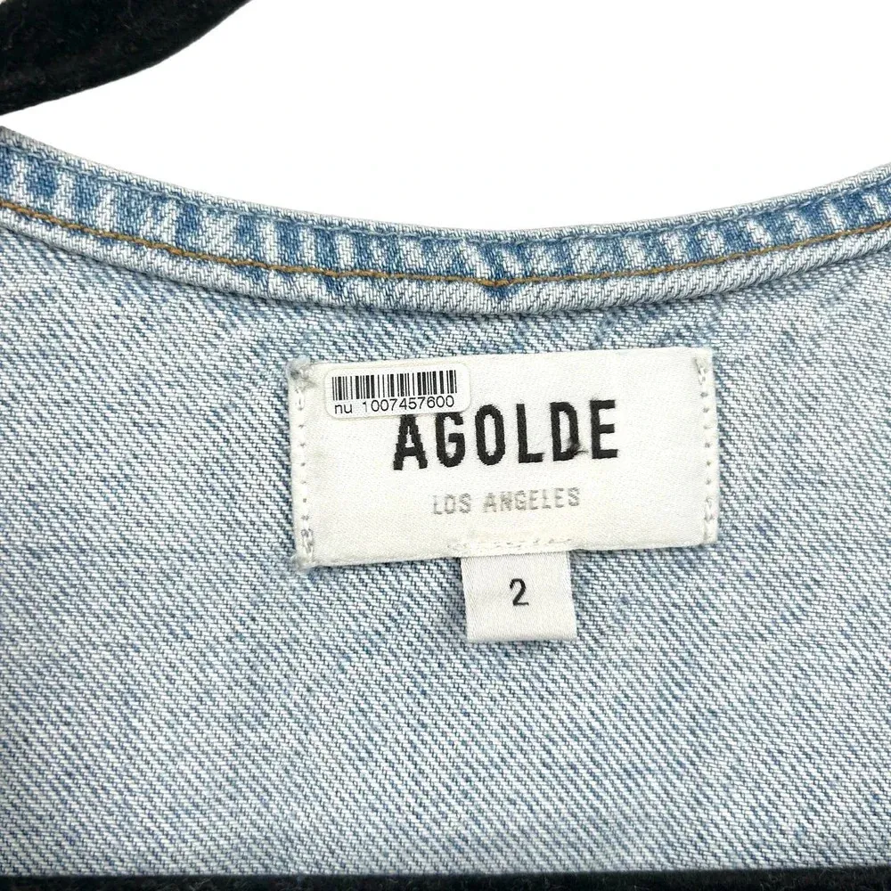 Agolde‎ 70s Trucker Jumpsuit Sleeveless Straight Leg Button Denim Blue Size 2 - Image 8
