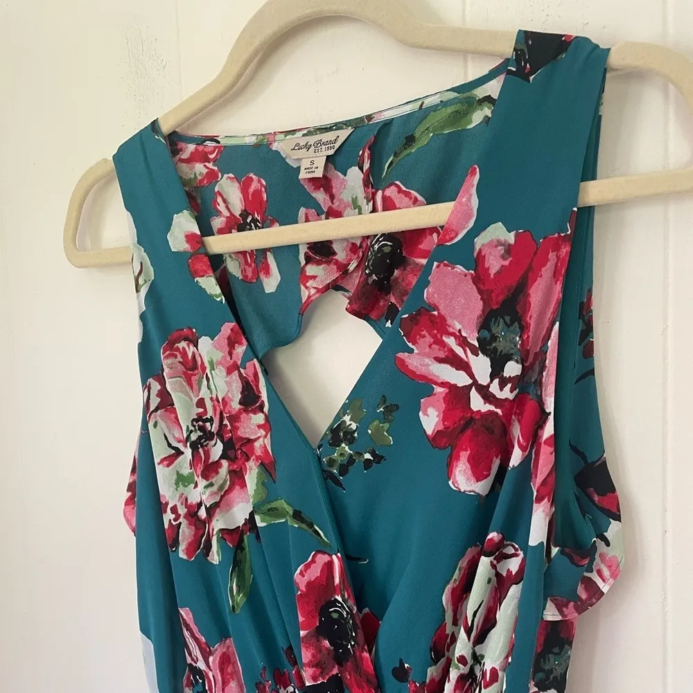 Lucky Brand faux wrap 100% silk maxi dress ~ turquoise floral ~ women’s size S - Image 9