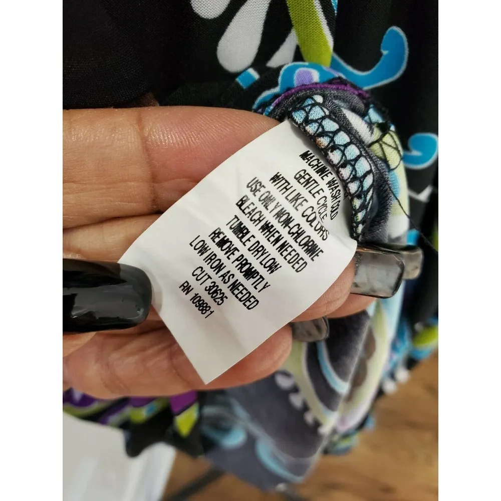 Sunny Leigh Women's Black Paisley V-Neck Short Sleeve Knee Length Dress Size M - Image 10