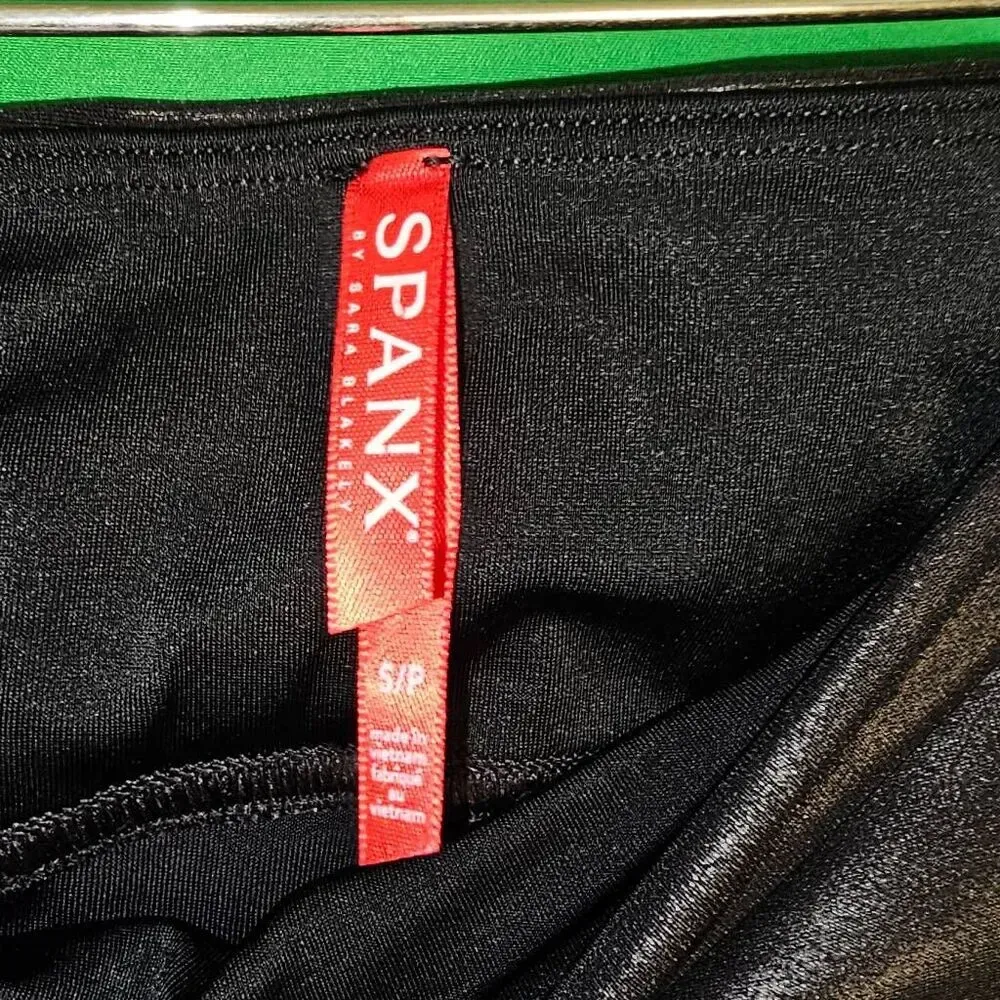 Spanx‎ Womens Black Faux Leather Moto Leggings Small - Image 4