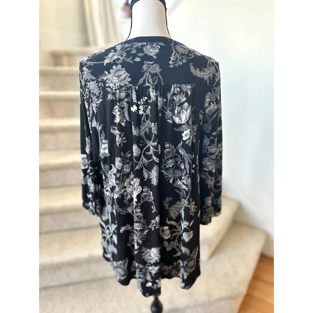 Lucky Brand Black & Grey Floral Tunic Blouse - Image 2