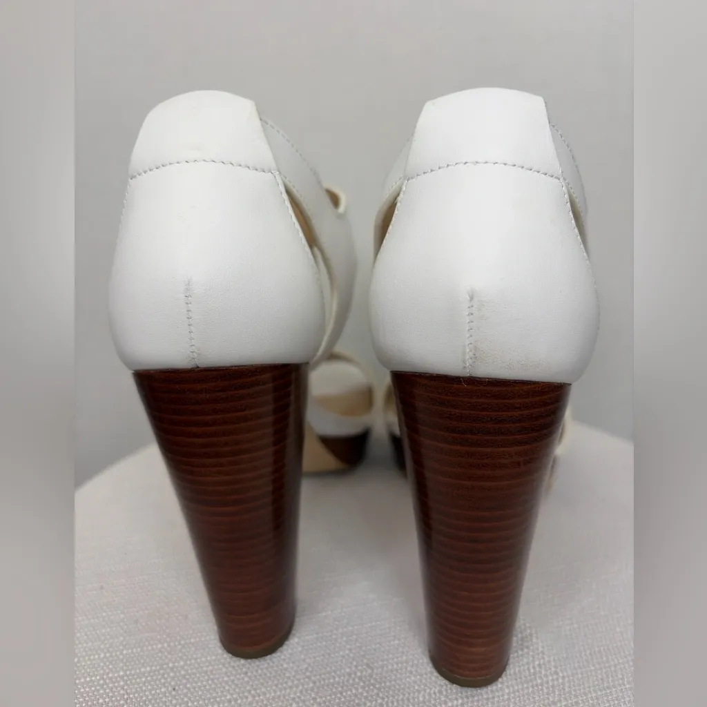 Michael Kors White Leather Front Zip Block Heel Sandals Size 8(B93) - Image 5