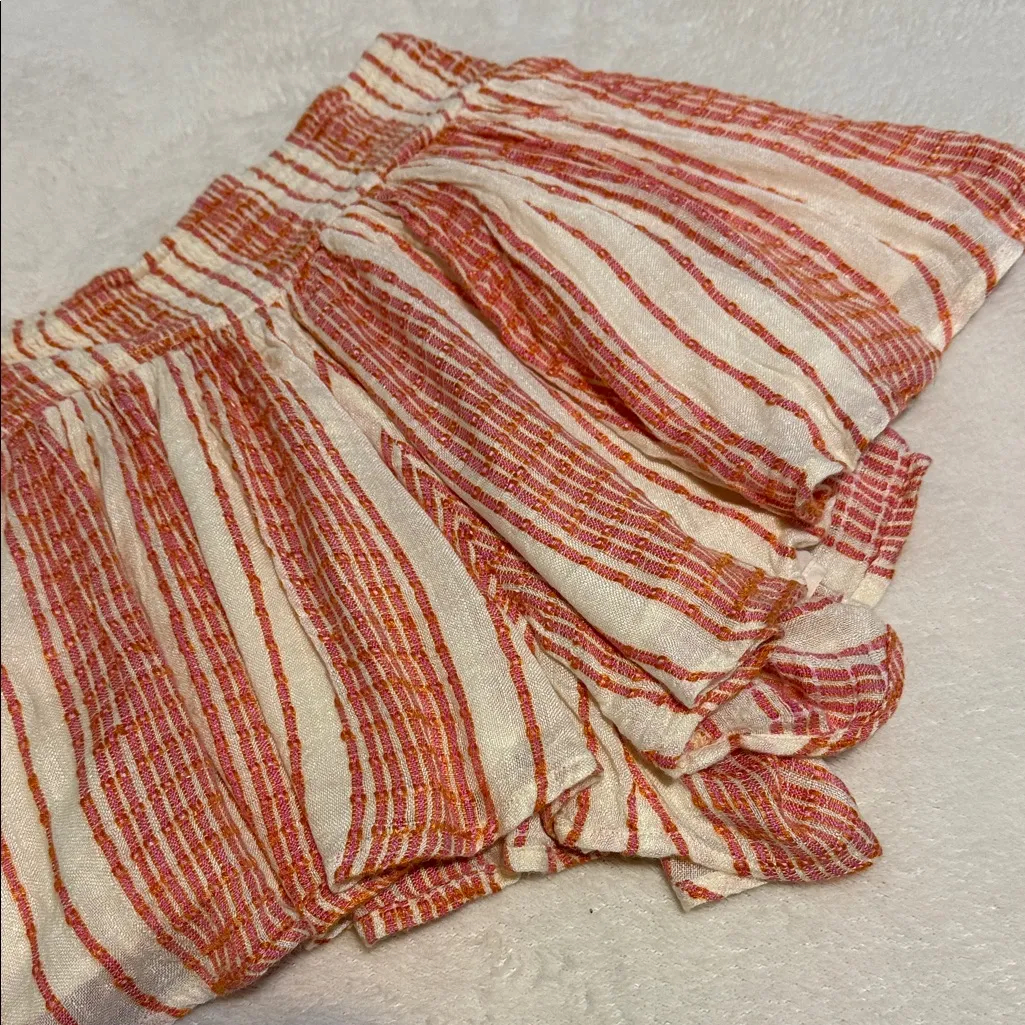Free People She Will Be Loved Cream and Pink Striped Ruffle Shorts - Image 7