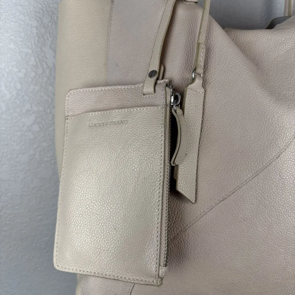 Lucky Brand Jaid Shoulder Tote Bag Purse Shopper Stucco Ivory Pebbled Leather - Image 8