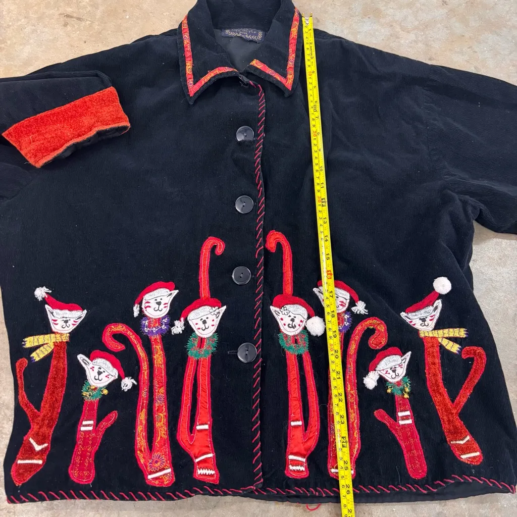 LifeStyle Christmas Cats Vibtage Jacket Fine Wale Corduroy Black Womens Plus Sz Size XXL - Image 9