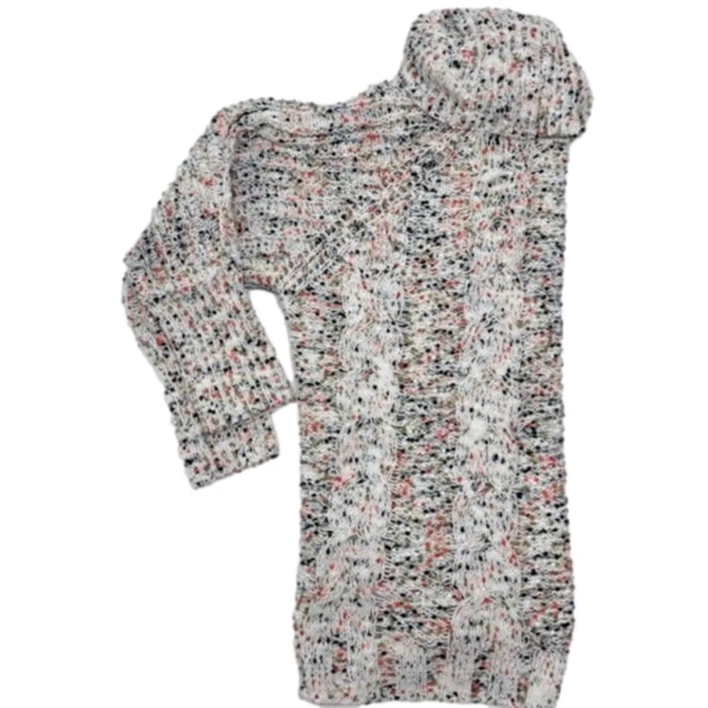 Moon & Madison Cream Color Flecks Chunky Cable Knit Turtleneck Sweater Large - Image 3