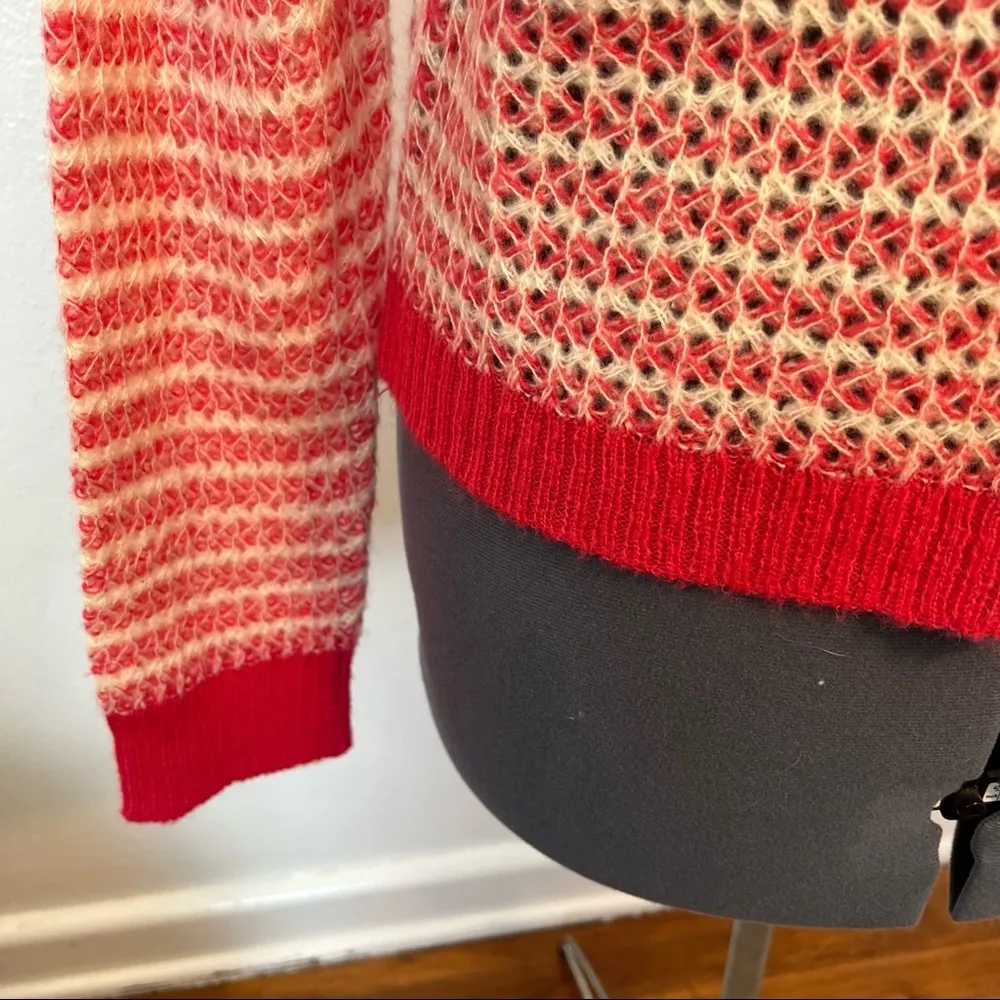 WAYF Open Knit Stripe Crewneck Sweater White Pink - Image 8