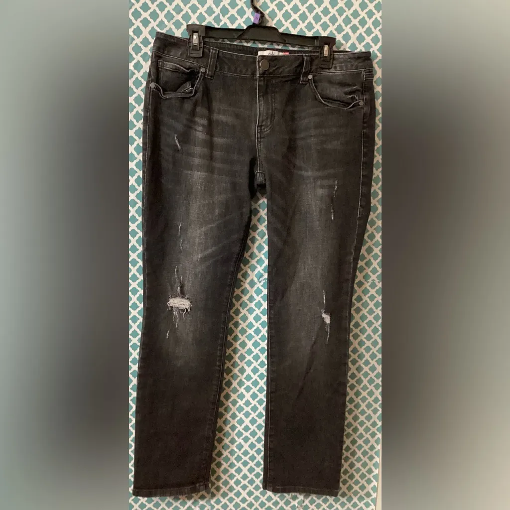 CAbi Black Slim Boyfriend Jeans dark wash distressed women’s size 12 - Image 2
