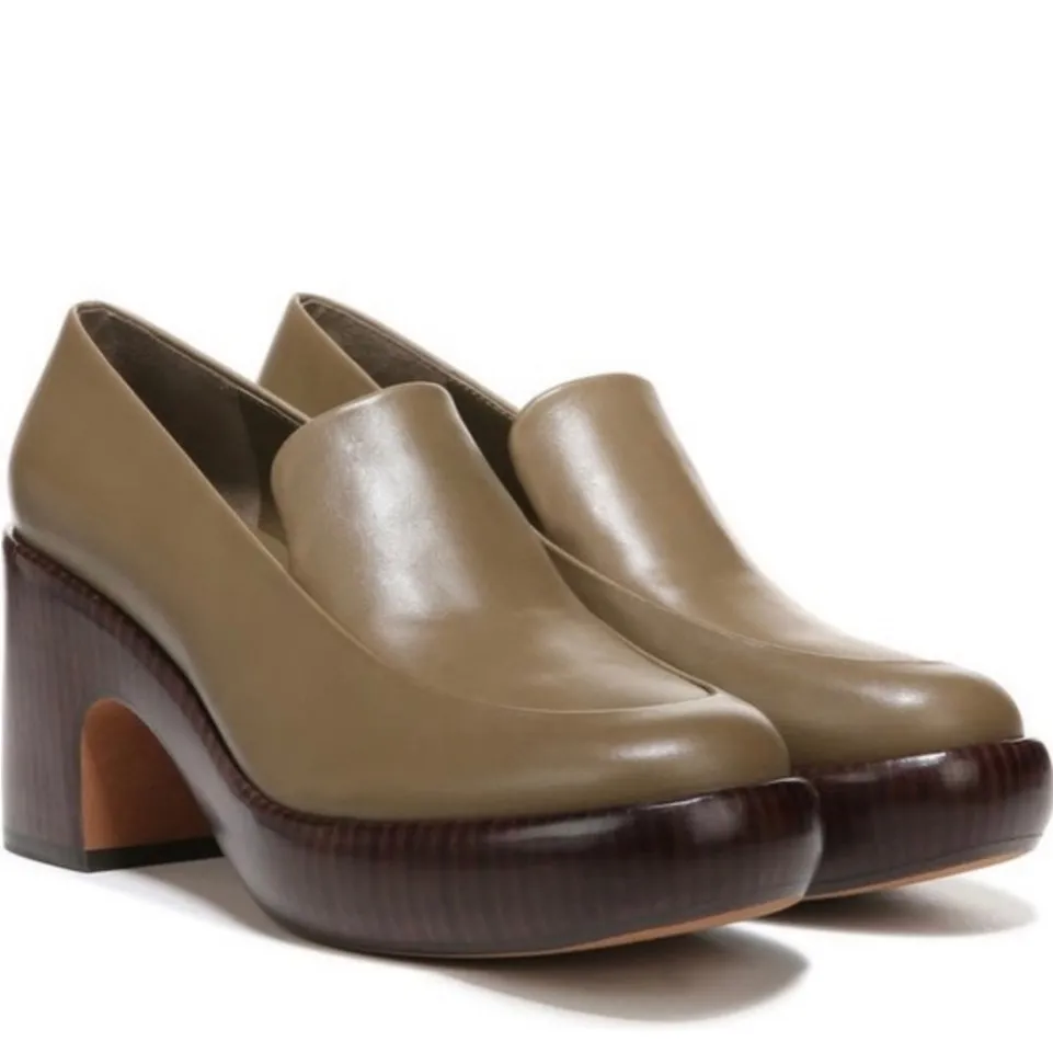 New! Vince Narisa Olive Green Leather‎ Slip On Platform Loafers Shoes - Image 2