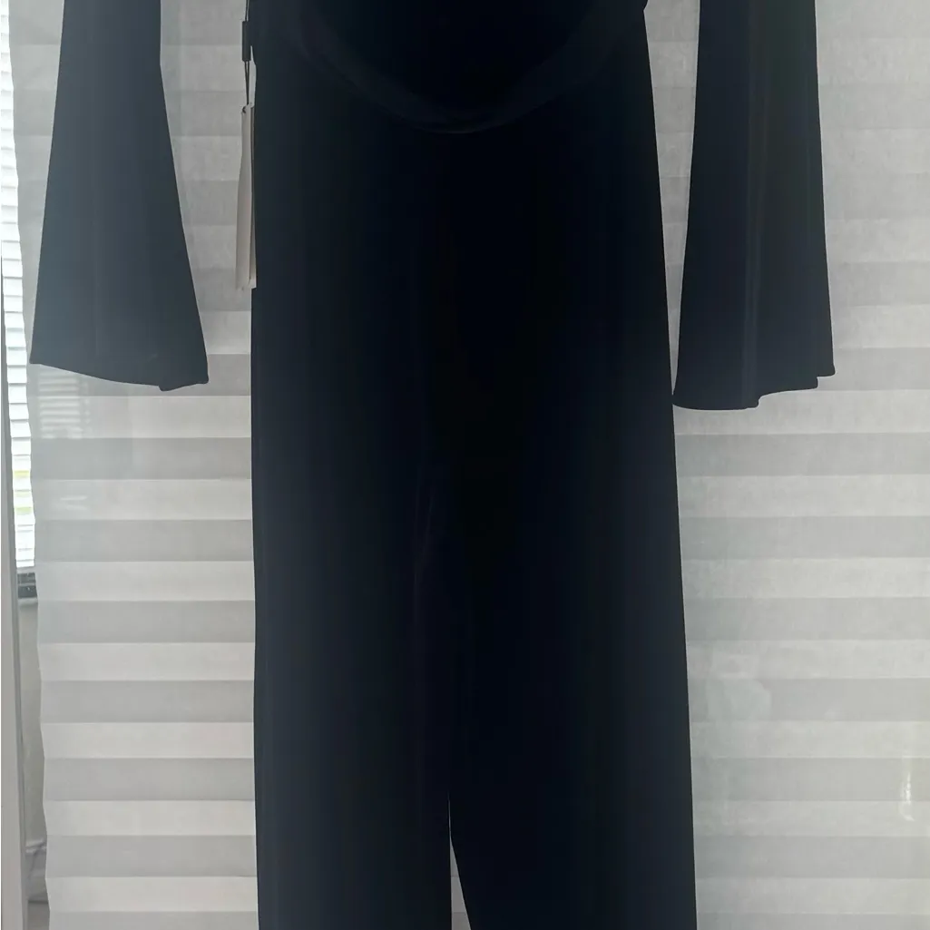 NWT Calvin Klein Black Velvet Wrap Jumpsuit Size 4 bell sleeve - Image 2