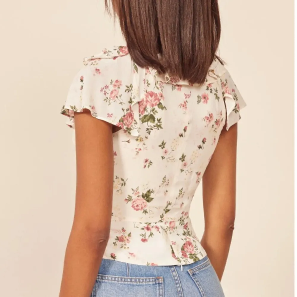 Reformation Fleur Ruffle Trim Lace-Up Top size 6 - Image 5