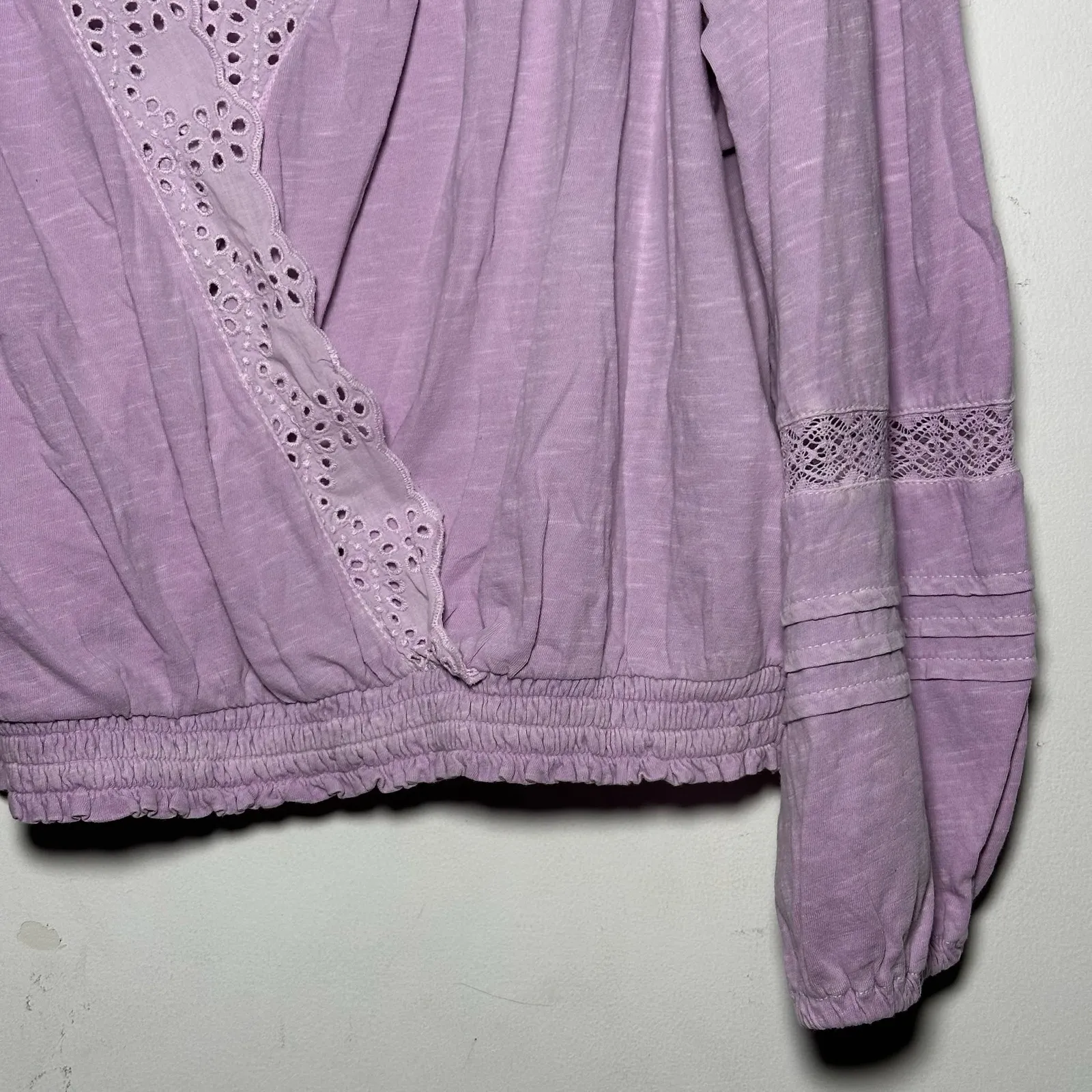 Lucky Brand Womens XL Purple Cotton Eyelet Lace Wrap Boho Long Sleeve Top - Image 10