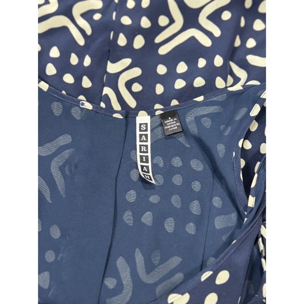 NWOT Anthropologie Sariah Womens Dress Size 2 Navy White Geometric Print Silk Blue - Image 7