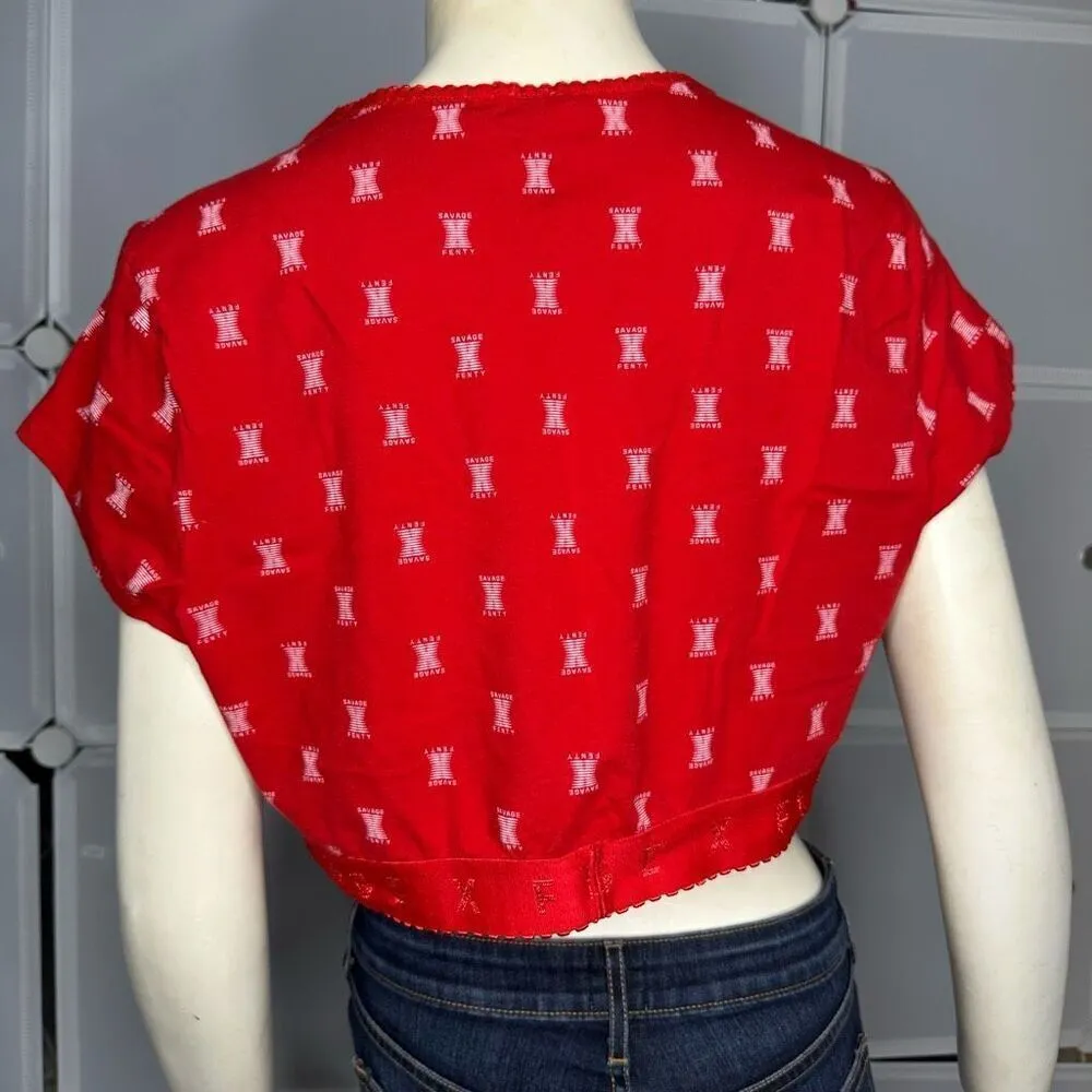SAVAGE X COTTON JERSEY CROP TEE GOJI BERRY RED X PRINT Size 2X - Image 3
