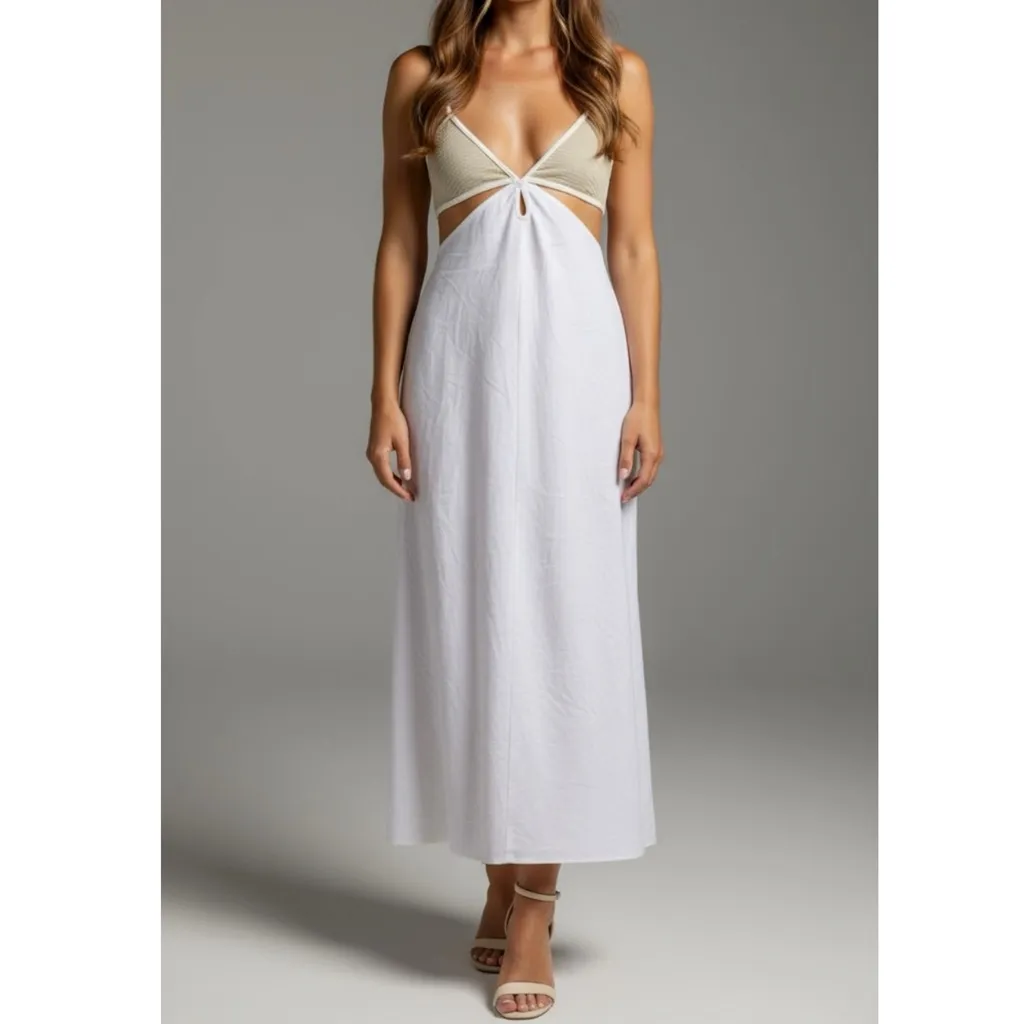 BEC & BRIDGE Demi Cut-Out Linen Maxi Dress, Sand & Ivory, 12 (US) - Image 2