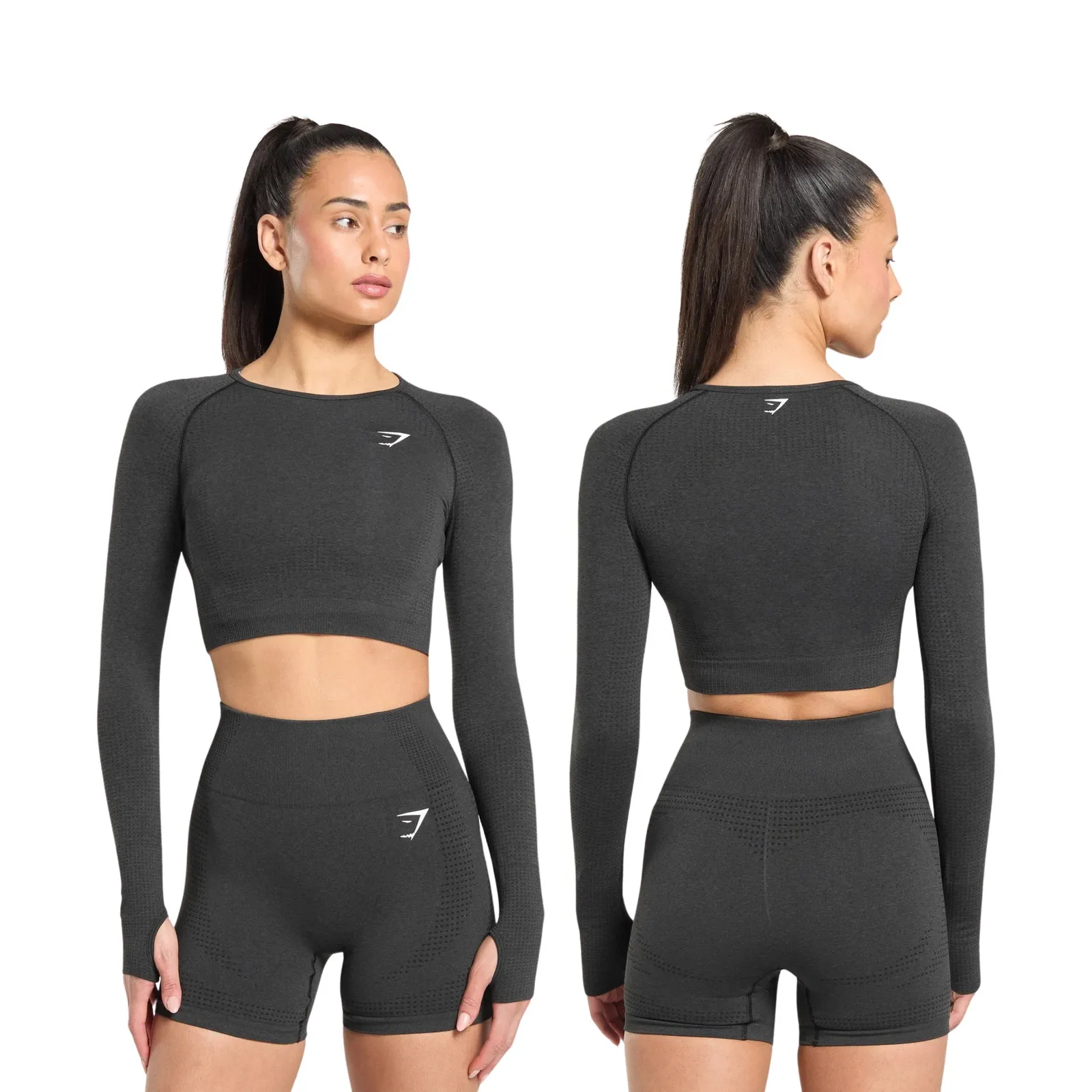 Gymshark Gray Vital Seamless Cropped Workout Long Sleeve Tee - Medium - Image 2