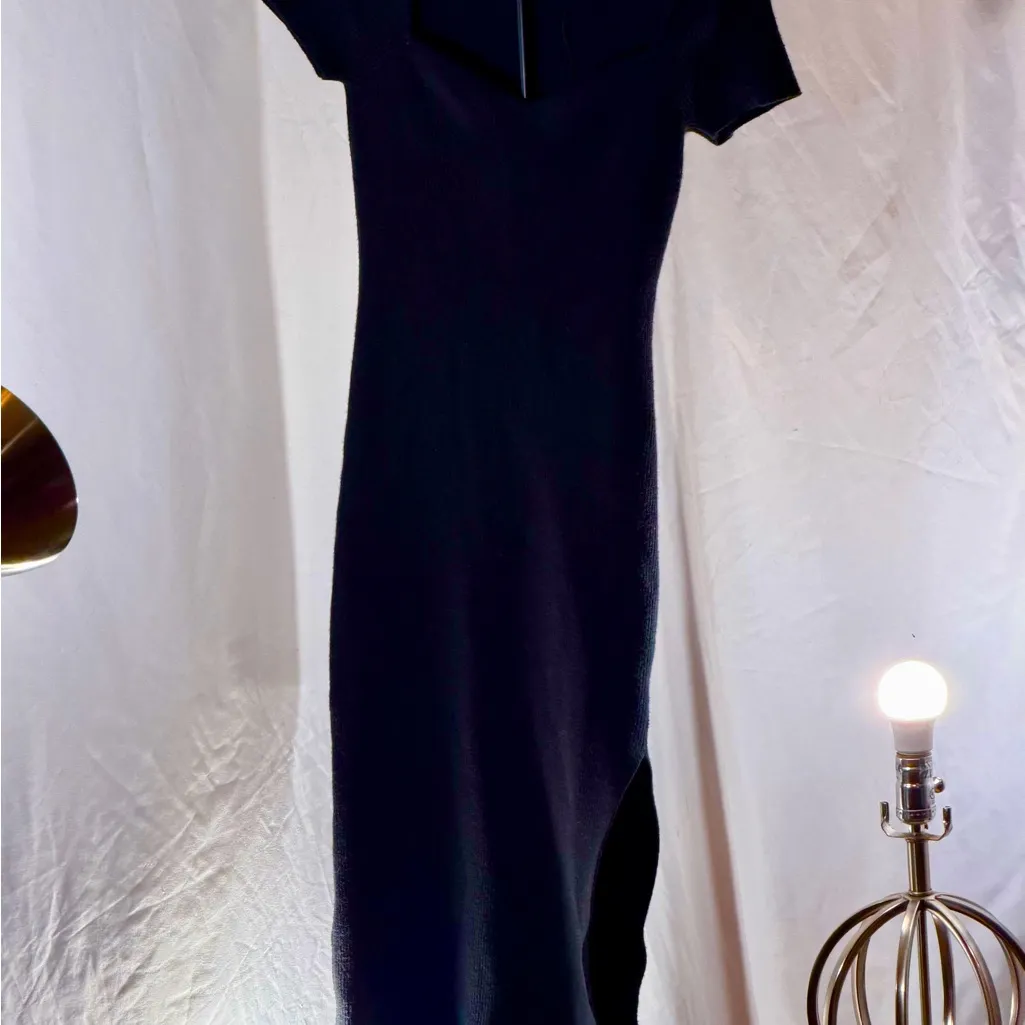 Hello Molly Black Ribbed Maxi Dress Squared Neck with Short puff sleeves size S - Image 2