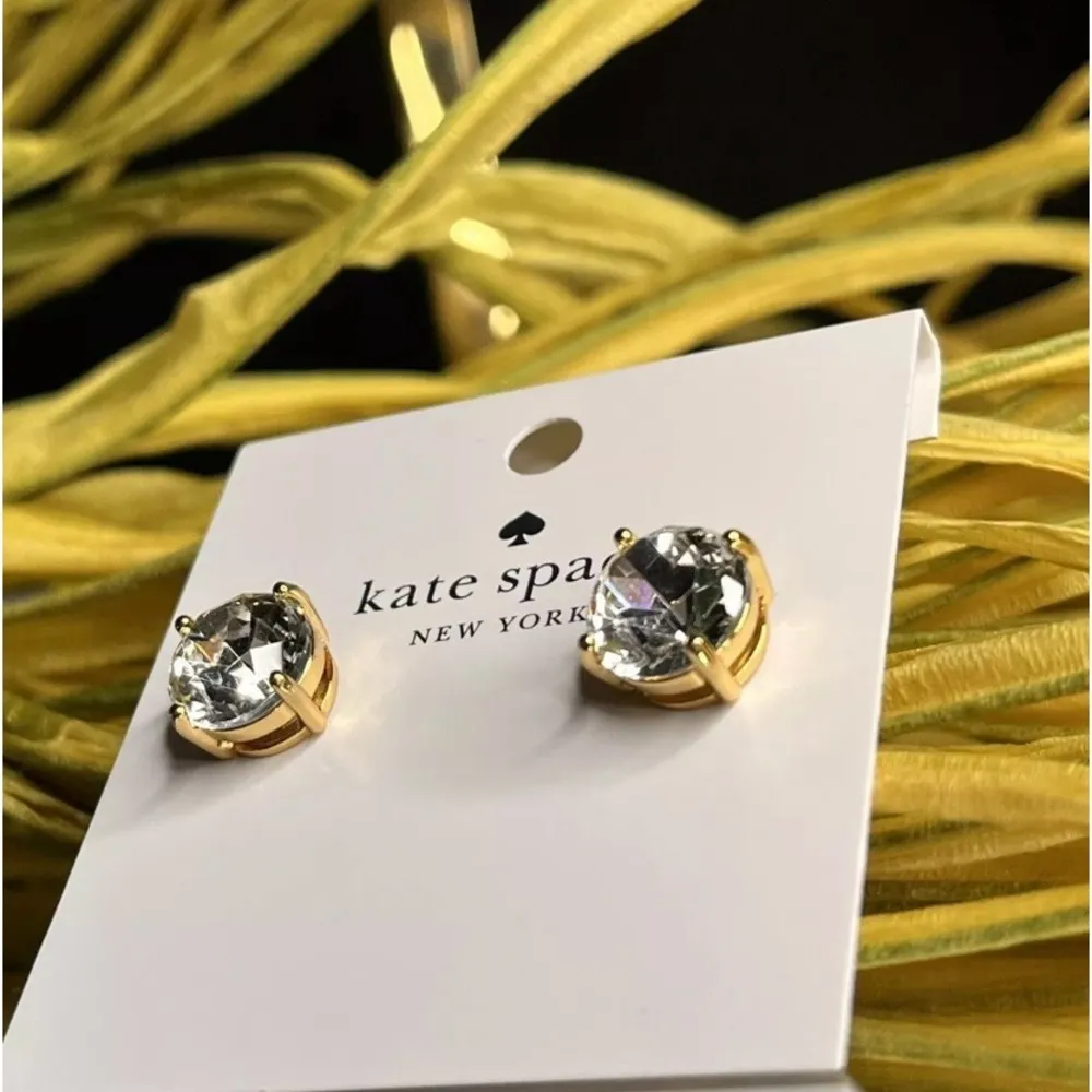 Kate Spade That Sparkle Stud Earrings Gold Clear Crystal NWT - Image 3