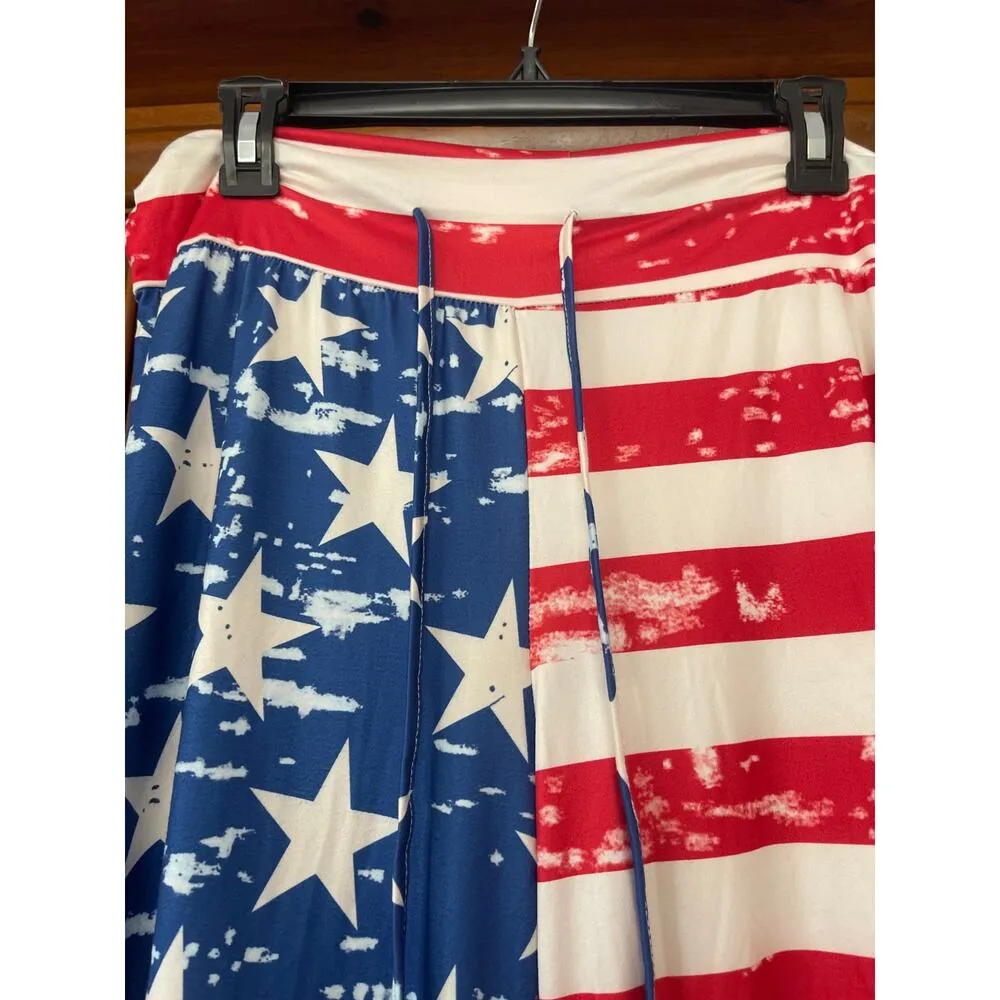 Jersey cotton pull on lounge pants, American flag print size extra large White - Image 2