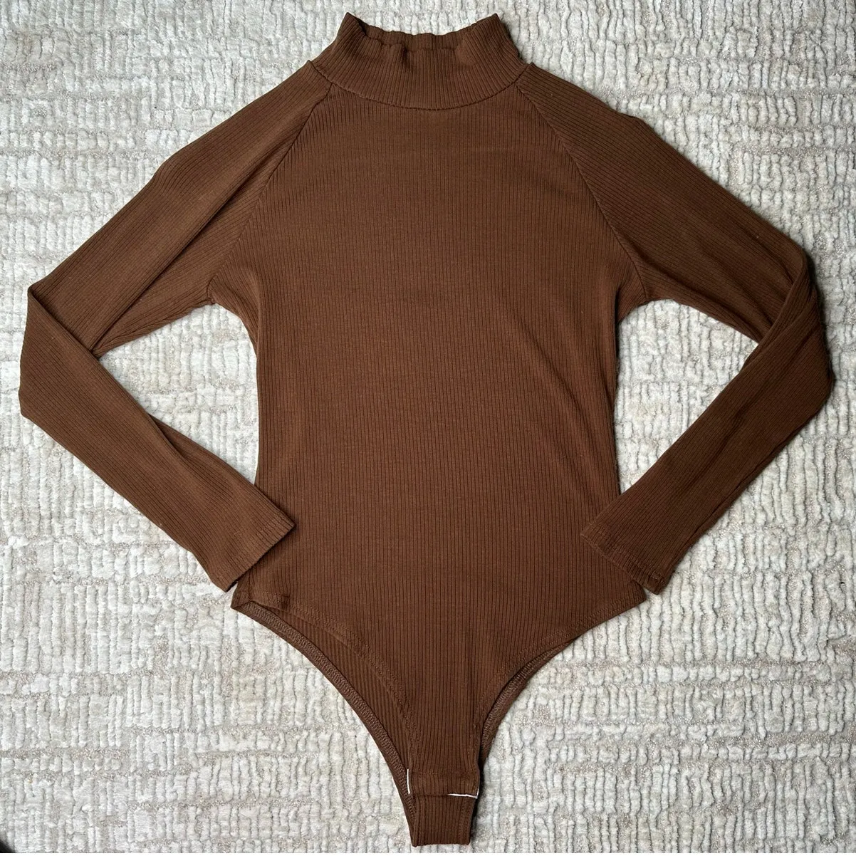 Brown Ribbed Mock Neck Bodysuit - Image 3