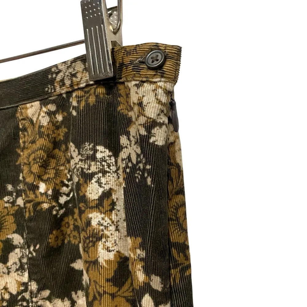 Corduroy Women Skirt Sz 10 Multicolor Floral A-line Modest Midi Church Grandma - Image 3