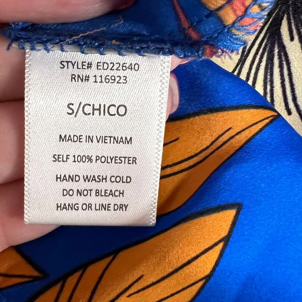 Easel Geometric Floral Maxi Dress Blue Tiered Pockets Small V Neck Boho NWT - Image 9